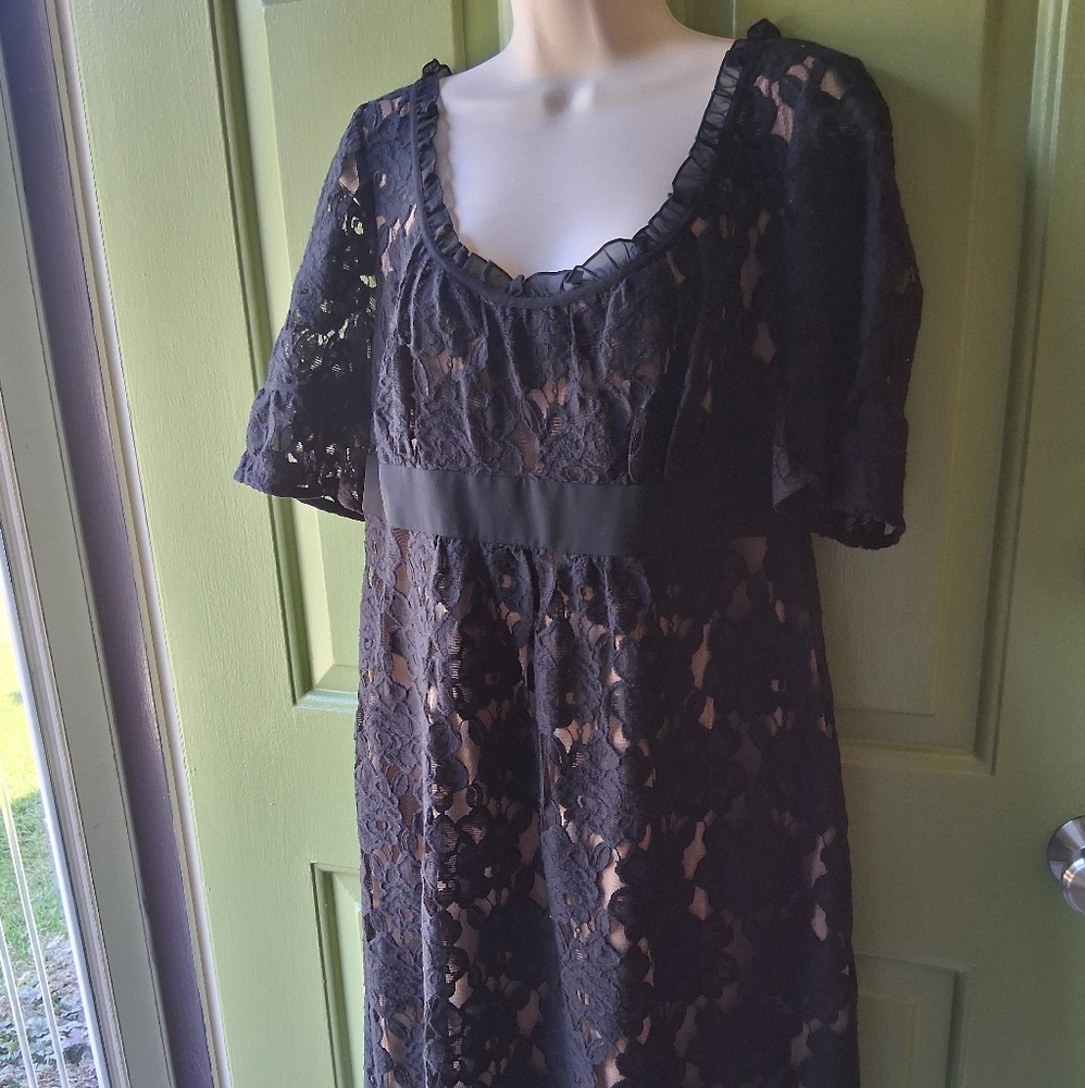 LOFT Black Lace Midi Dress with Scoop Neck